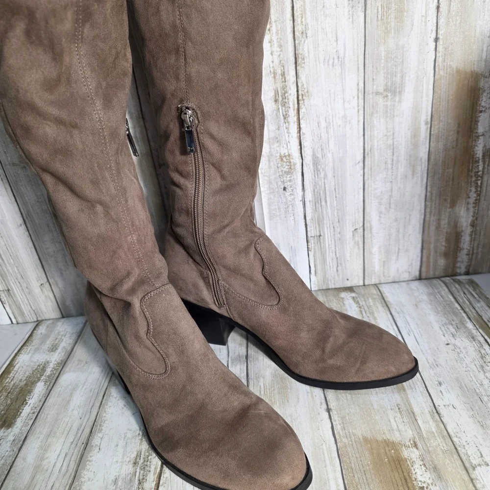 Marc Fisher Womens Taupe Faux Suede Over The Knee Block Heel Boots Size 7.5M